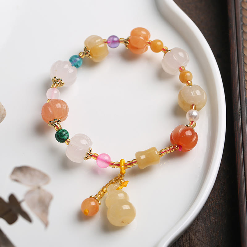 Naturalne złote kryształy jedwabiu jadeitu z dyni PiXiu Pumpkin Beads Wealth Charm Bransoletka