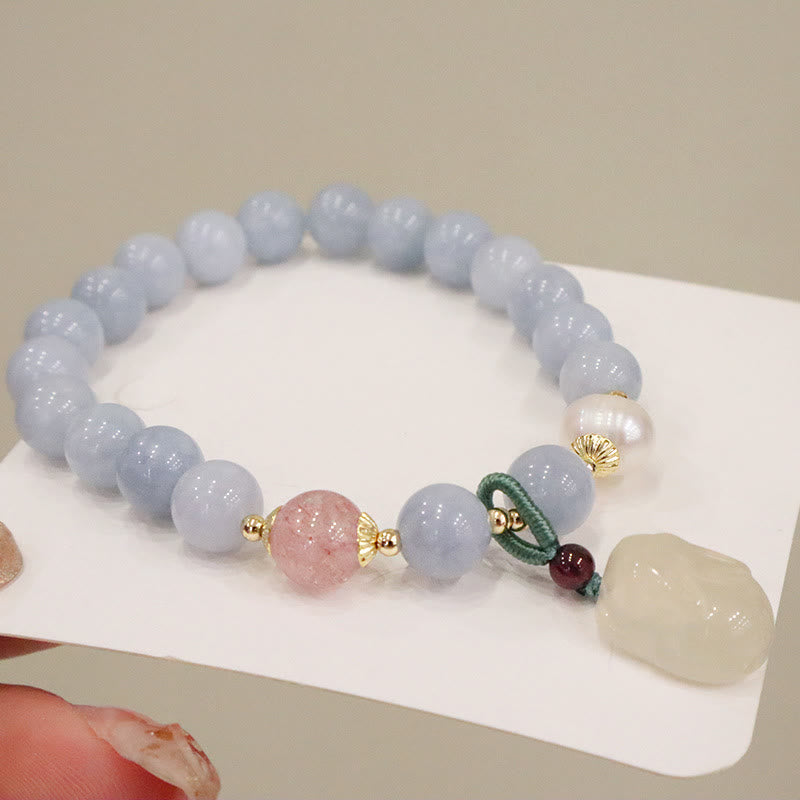 Buddha Stones Naturalny Akwamaryn Chalcedon Spokój Królik Tykwa Kot Bransoletka z zawieszkami - image 4