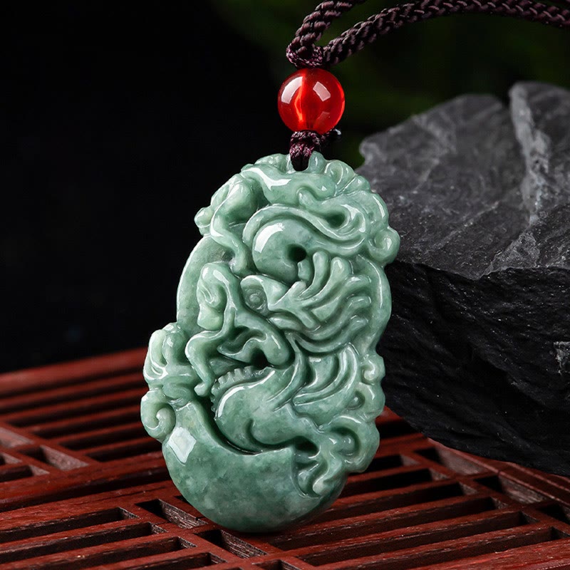 Buddha Stones Naturalny Jadeit 12 Chiński Zodiak Naszyjnik Wisiorek Dobrobytu - image 1