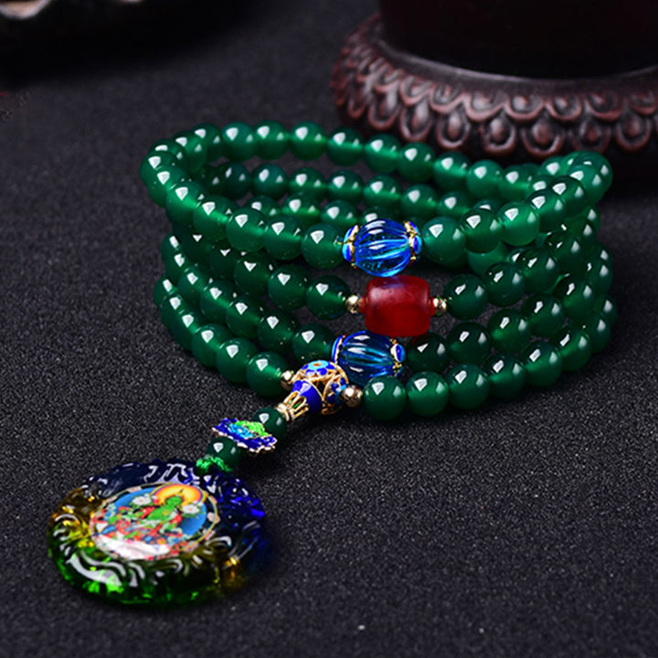 Buddha Stones 108 Mala Koraliki Naturalny Zielony Agat Bodhisattwa Zielona Tara Manifestacja Charm Bransoletka
