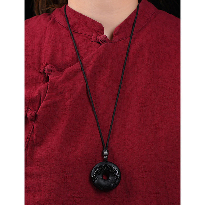 Buddha Stones Chiński Zodiak Naturalny Czarny Obsydian Spokój Klamra Siła Naszyjnik Wisiorek - image 12