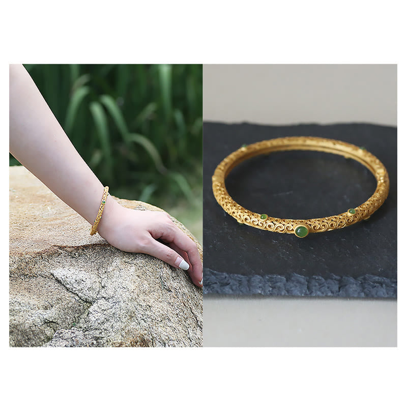 Buddha Stones Cyjan Jade Miedź Pomyślne Chmury Spokojna Uzdrawiająca Bransoletka Bangle