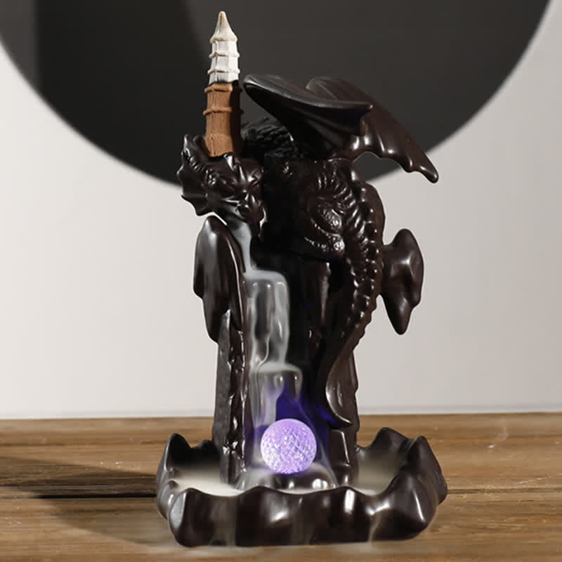 Nordic Dragon Ceramic Backflow Smoke Fountain Medytacja Uzdrawiająca Kadzielnica Dekoracja Kula Led