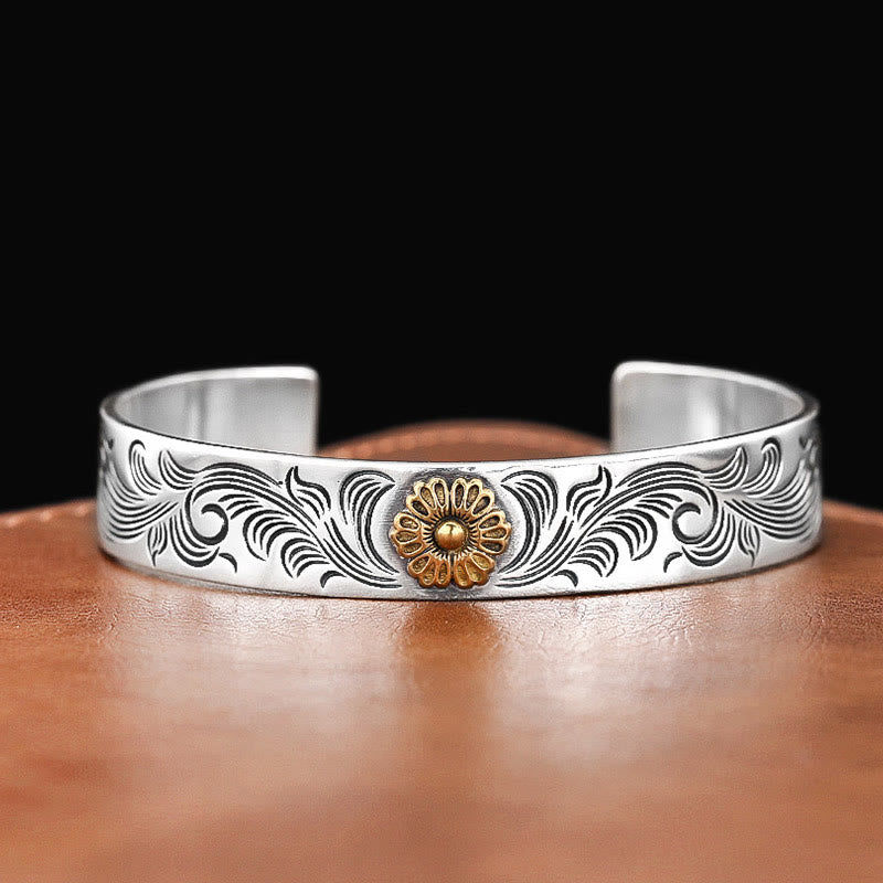 Buddha Stones Dynastia Tang Kwiat Projekt Róży Kwiat Pióro Rzeźbiona Miedziana Bransoletka Szczęścia Bangle