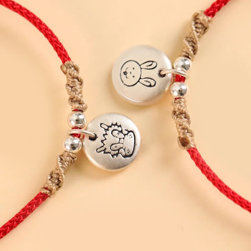 Buddha Stones Ręcznie robione 999 Srebro Sterling Rok Smoka Uroczy Chiński Zodiak Szczęście Pleciona Bransoletka