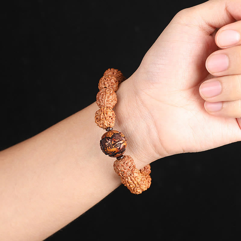 Buddha Stones Tybet Rudraksha Bodhi Seed PiXiu Miedziana Moneta Bogactwo Szczęście Bransoletka