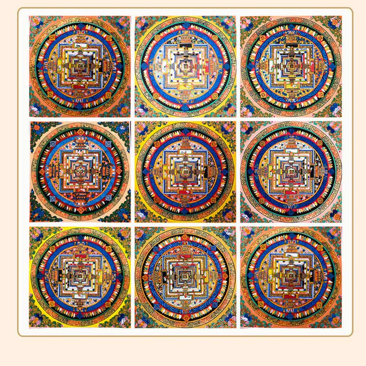 Tybetański ręcznie malowany obraz Thangka Mandala w pudełku z losowym wzorem kolorystycznym