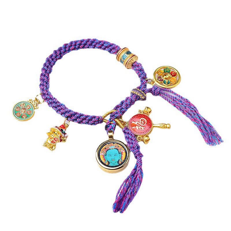 Tybetańska Zielona Tara Zakiram Bogini Bogactwa Thangka Szczęścia Bransoletka ze Sznurka Warkoczowego