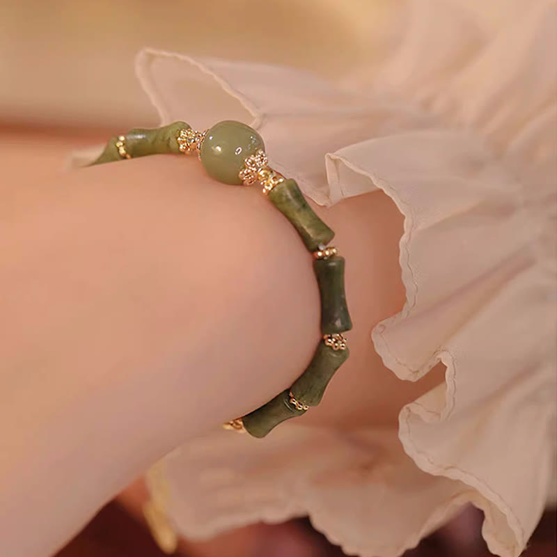 Buddha Stones 14K Miedziowane Peridot Hetian Jade Wzór Bambusa Bransoletka Szczęścia
