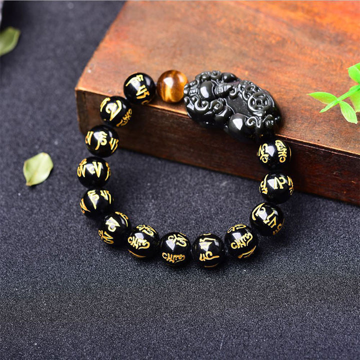 Buddha Stones Bransoletka FengShui PiXiu z obsydianu bogactwa