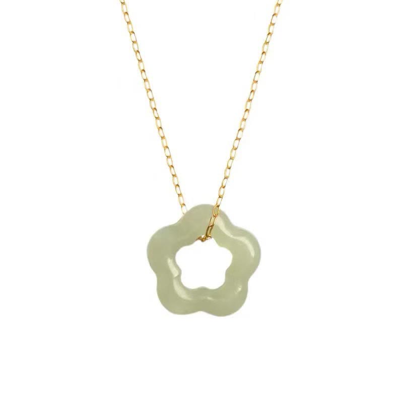 Buddha Stones Delikatny Hetian Jade Cyan Jade Szczęście Kwiatowy Naszyjnik Wisiorek