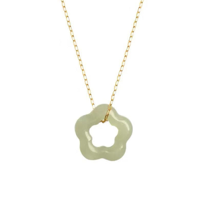 Buddha Stones Delikatny Hetian Jade Cyan Jade Szczęście Kwiatowy Naszyjnik Wisiorek