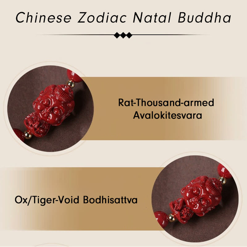 Buddha Stones Chiński Zodiak Natal Budda Cynober Amulet Błogosławieństwo Bransoletka Sznurkowa