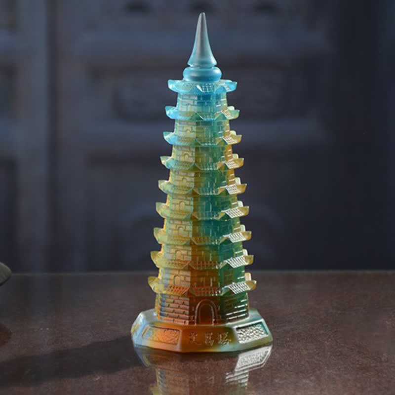 Buddha Stones Wieża Feng Shui Wenchang Ręcznie robiona kryształowa pagoda Liuli Art Piece Luck Dekoracja biura domowego - image 6