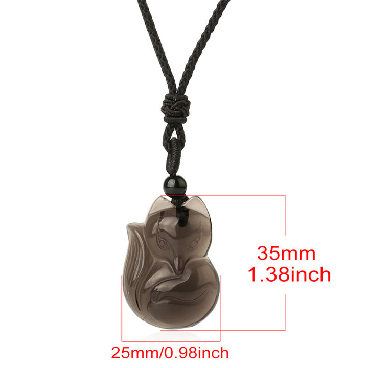 Buddha Stones Naturalny Czarny Obsydian Tygrysie Oko Lodowy Obsydian Lis Wisiorek Amulet Naszyjnik