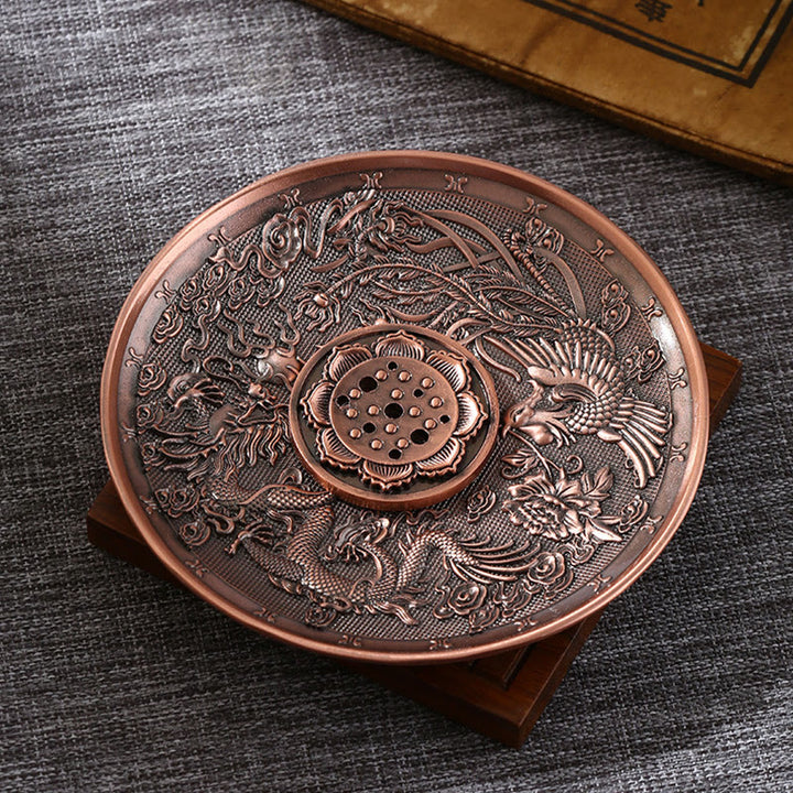 Buddha Stones Lotos Smok Feniks Osiem Pomyślnych Symboli Stop Cynkowy Uchwyt Na Kadzidełka Uzdrawiający Kadzielnica Dekoracja - Dragon Phoenix Brown (z kadzidełkiem Lotus Nine-Hole) - image 8