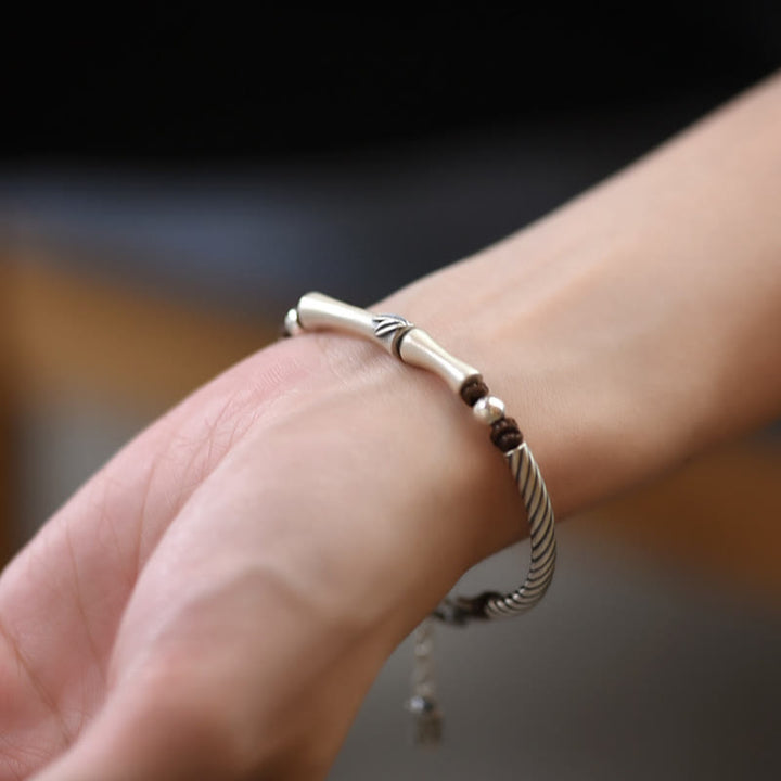 Buddha Stones 999 Srebro Sterling Wzór Bambusa Bransoletka Cicada Luck Wealth - image 8