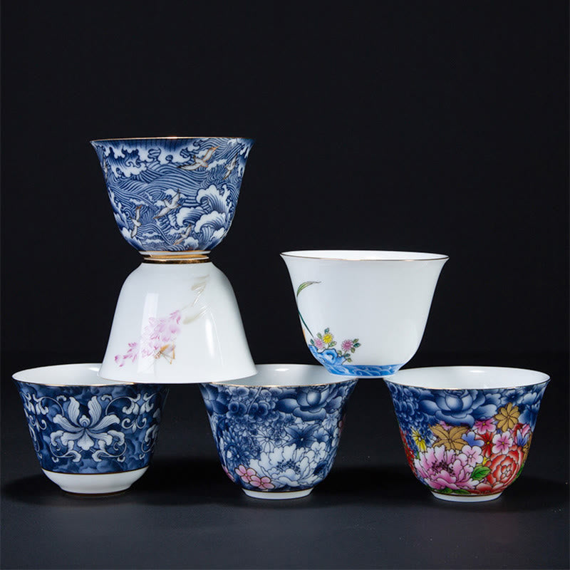 Buddha Stones Kolorowe Kwiaty Orchidea Fale Morskie Niebiesko-Biała Porcelana Ceramiczna Filiżanka Do Herbaty Kung Fu