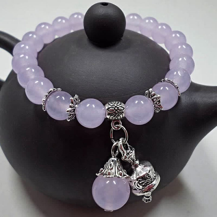 Bransoletka z koralików i kryształków chalcedonu w stylu vintage z dzwonkiem