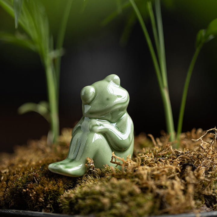 Buddha Stones Mini Mała Medytacja Lotos Spoczywająca Żaba Ceramiczna Bogactwo Szczęście Dom Herbata Figurka Dekoracja