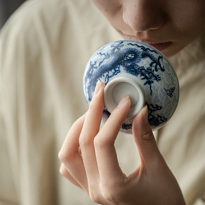 Buddha Stones Niebieski Smok Projekt Ceramiczny Filiżanka Kung Fu Filiżanki do Herbaty