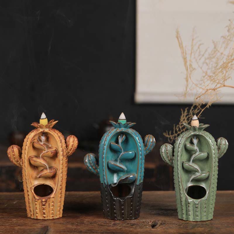 Kaktus Ceramic Healing Backflow Smoke Fountain Incense Burner