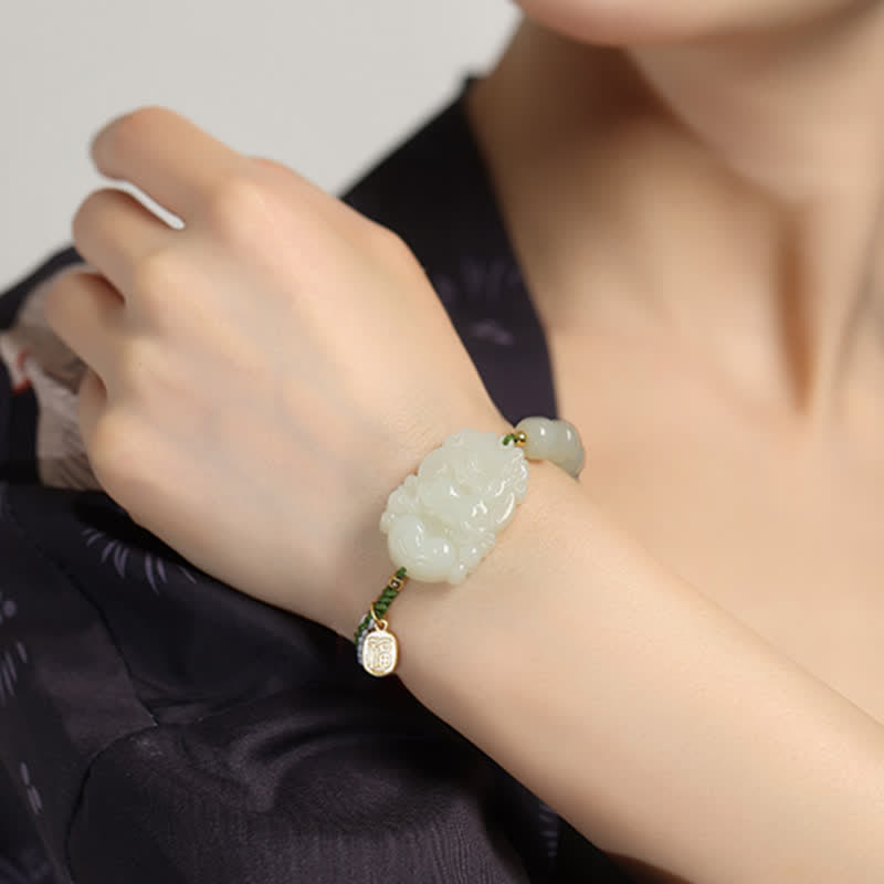 Bransoletka ze srebra próby 925 ze sznurka z chińskim znakiem zodiaku Hetian Jade