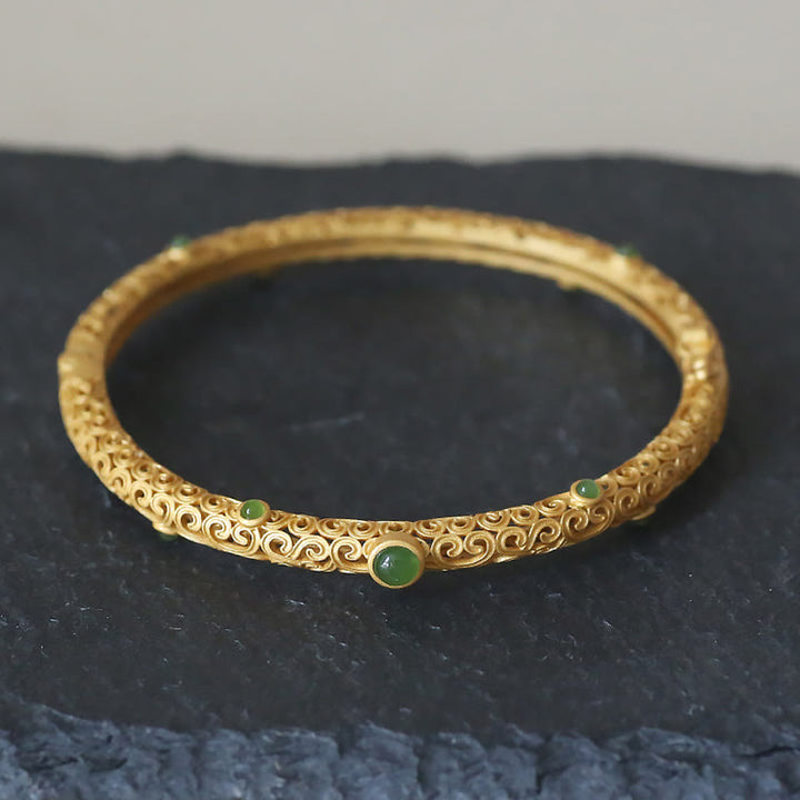 Buddha Stones Cyjan Jade Miedź Pomyślne Chmury Spokojna Uzdrawiająca Bransoletka Bangle