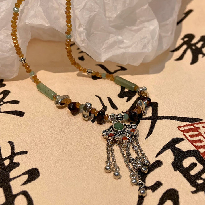 Buddha Stones Tybetański Kryształ Kamień Miedź Szczęście Tassel Naszyjnik Wisiorek