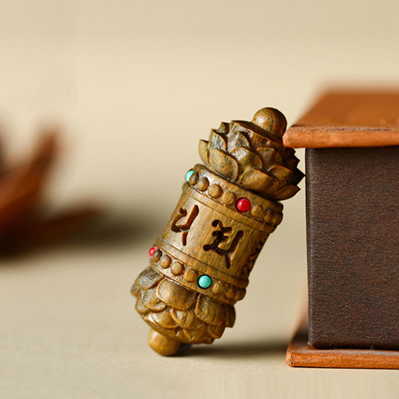 Buddha Stones Tybet Zielony Sandałowiec Palisander Om Mani Padme Hum Lotus Pozytywny Uspokajający Naszyjnik Wisiorek - image 1