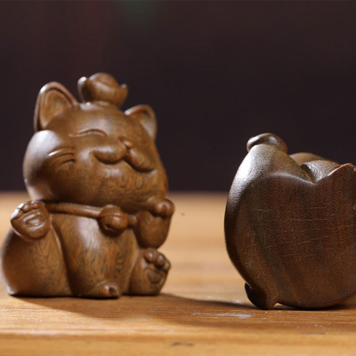 Buddha Stones Miniaturowe Zielone Sztabki Sandałowe Szczęśliwy Kot Rzeźbiony Dekoracja Biurka Pokoju - image 19