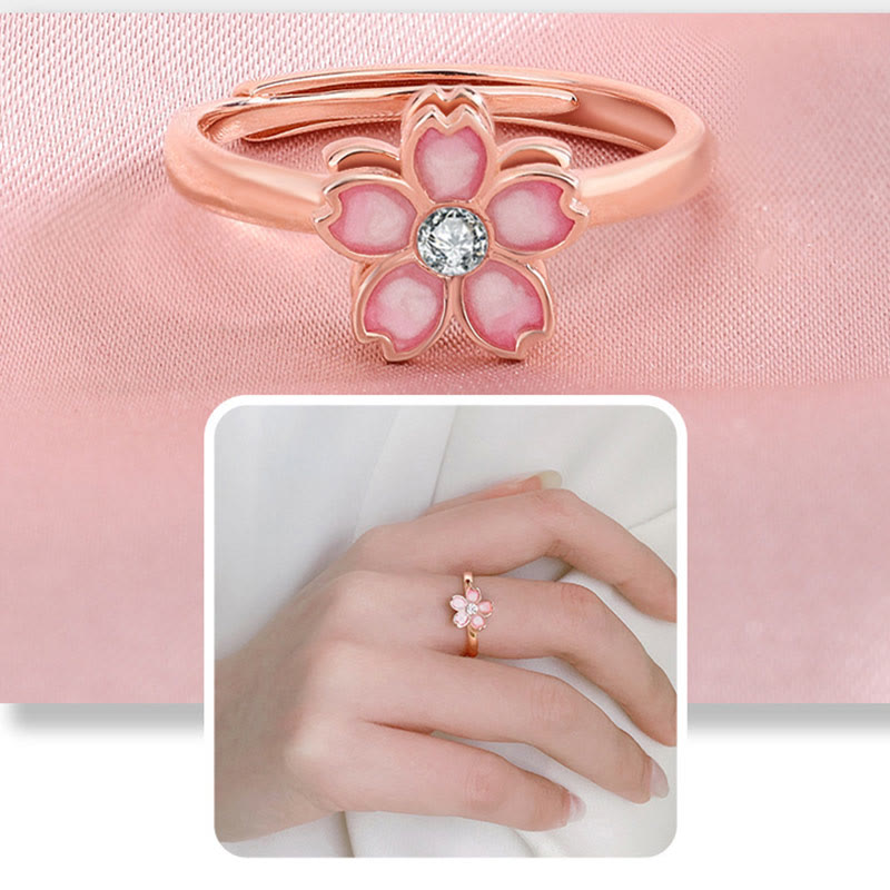 Buddha Stones 925 Srebro Sterlingowe Bransoletka Błogosławieństwo Kwiat Wiśni Obrotowy Łańcuszek Pierścień - image 20