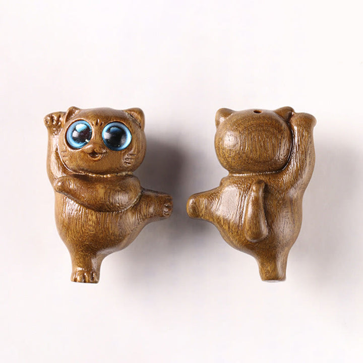 Buddha Stones Mini Zielone Drzewo Sandałowe Tańczący Kot Grawerowane Pozytywne Dekoracje Biurka - image 10