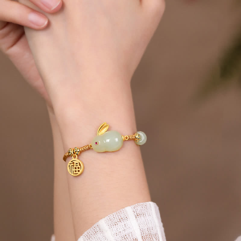 Buddha Stones Rok Królika Hetian Jade Szczęście Błogosławieństwo Bogactwo Bransoletka sznurkowa