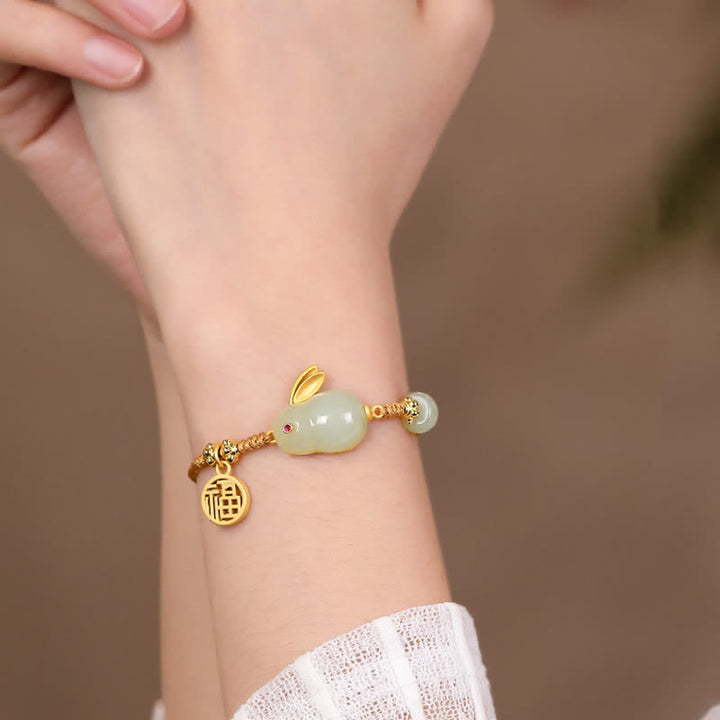 Buddha Stones Rok Królika Hetian Jade Szczęście Błogosławieństwo Bogactwo Bransoletka sznurkowa