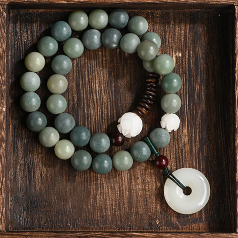 Bransoletka Buddha Stones Cyan Bodhi Nasiona Lotosu Jadeit Spokój Klamra Mądrość Podwójne Owijanie