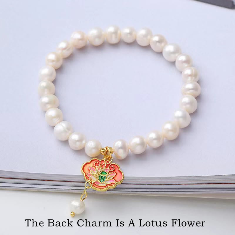 Bransoletka z pereł naturalnych Lotus Koi Fish Goldfish Optimism Charm