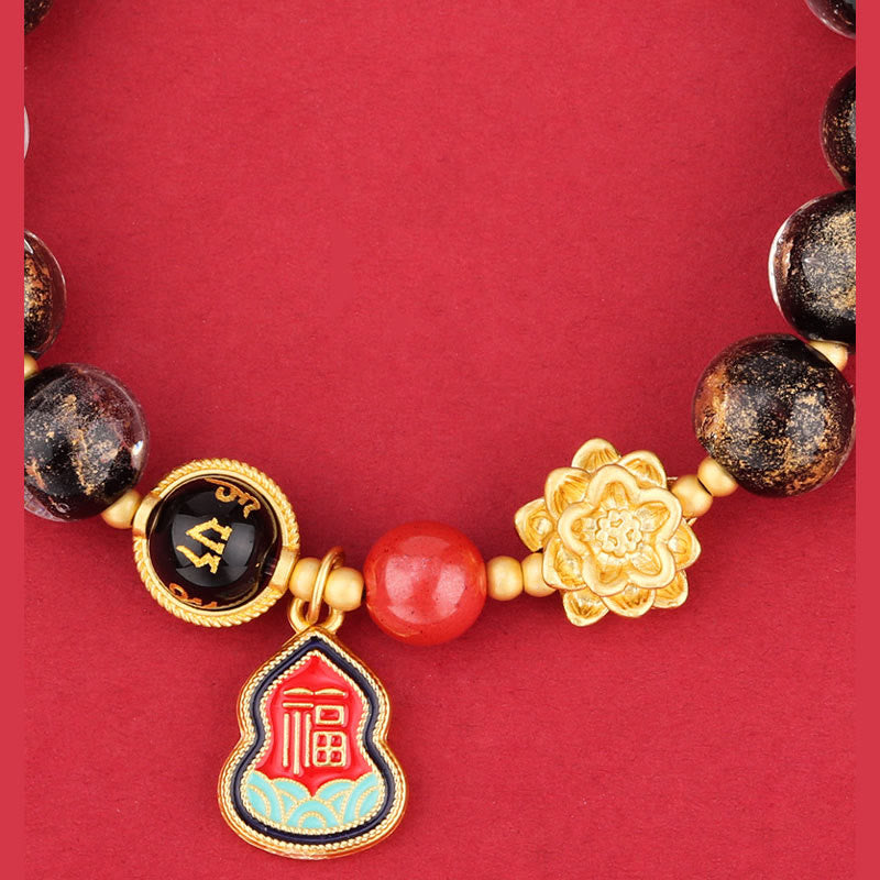 Buddha Stones Tybet Om Mani Padme Hum Fu Charakter Tykwa Urok Lotos Liuli Szklane Koraliki Bransoletka Szczęścia