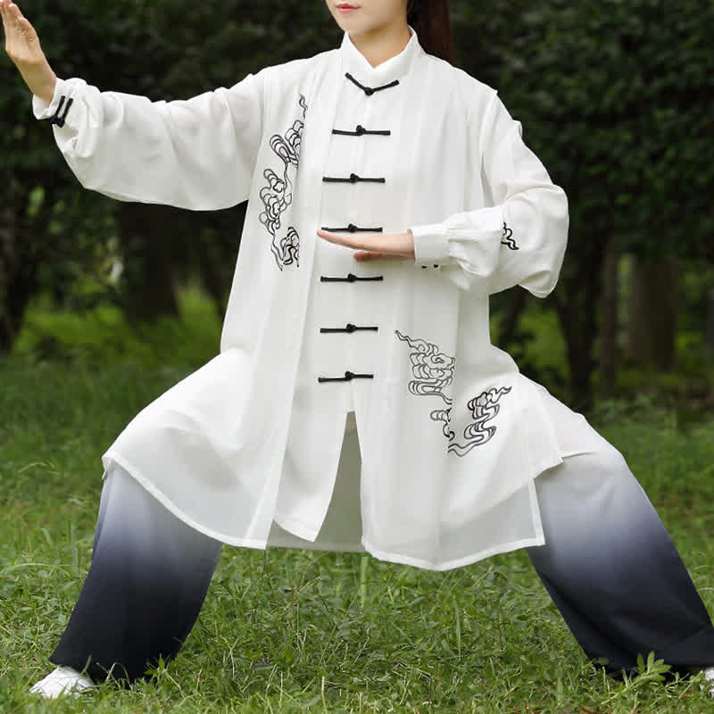Buddha Stones Pomyślne Chmury Gradient Medytacja Modlitwa Duchowy Zen Tai Chi Qigong Praktyka Zestaw Ubrań Damskich - image 0