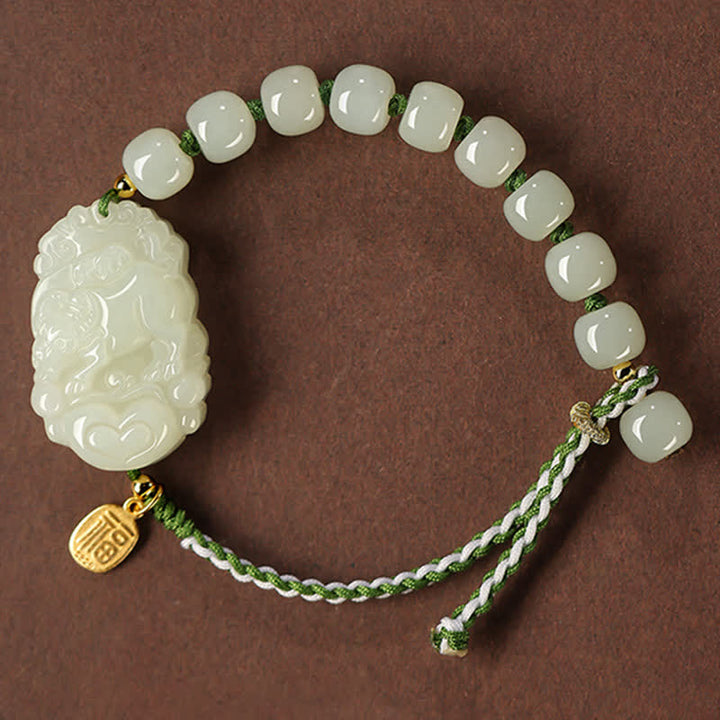 Bransoletka ze srebra próby 925 ze sznurka z chińskim znakiem zodiaku Hetian Jade