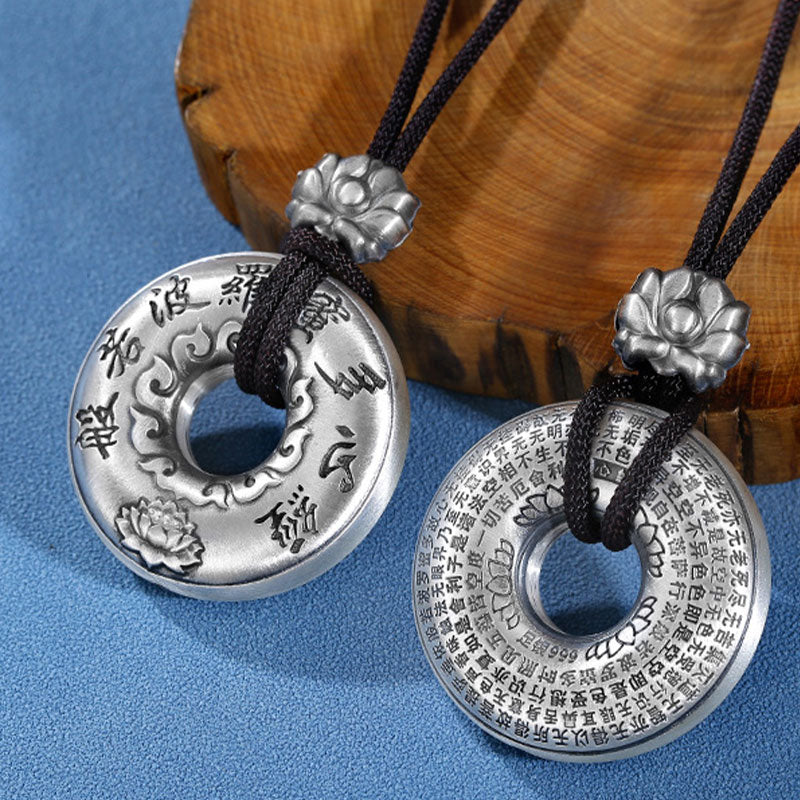 Naszyjnik z Buddha Stones 999 Srebro Sterling Sutra Serca Lotos Pokój Wisiorek - image 1