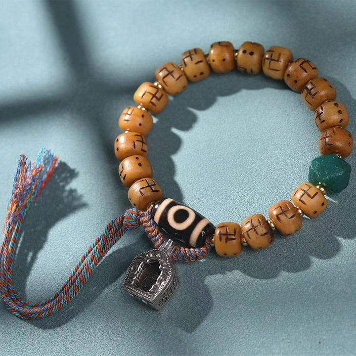 Buddha Stones naturalne tybetańskie kości wielbłąda swastyka Dzi koralik Shankha wisiorek buddy Kirtimukha ochrona szczęścia bransoletka z frędzlami
