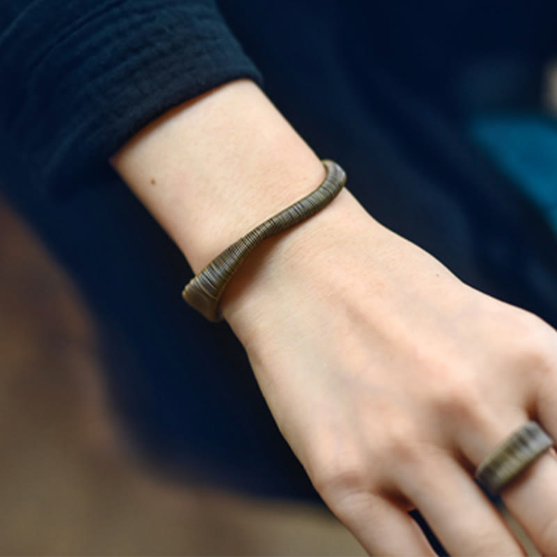 Bransoletka mankietowa z regulowanymi Buddha Stones w prostym wzorze, owinięta mosiądzem i miedzią, zapewniająca szczęście i bogactwo - image 11