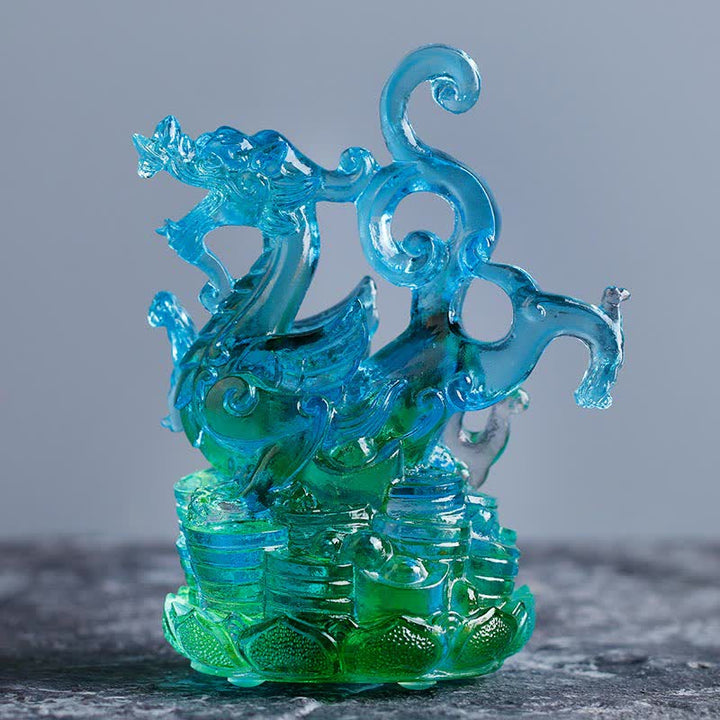 Buddha Stones Feng Shui Cztery Symbole Błękitny Smok Ręcznie Robiony Kryształ Liuli Dzieło Sztuki Dekoracja Domu Biurowego