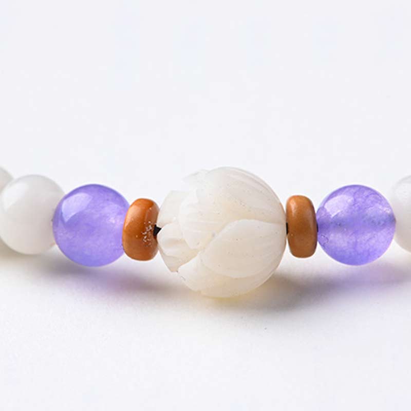 Bransoletka z białego jadeitu Bodhi Lotus z Buddha Stones