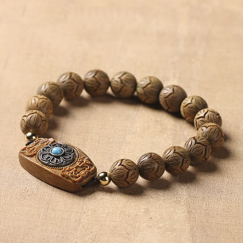 Buddha Stones Zielone Drzewo Sandałowe Hebanowe Drewno Sandałowe Om Mani Padme Hum Uspokajająca Bransoletka