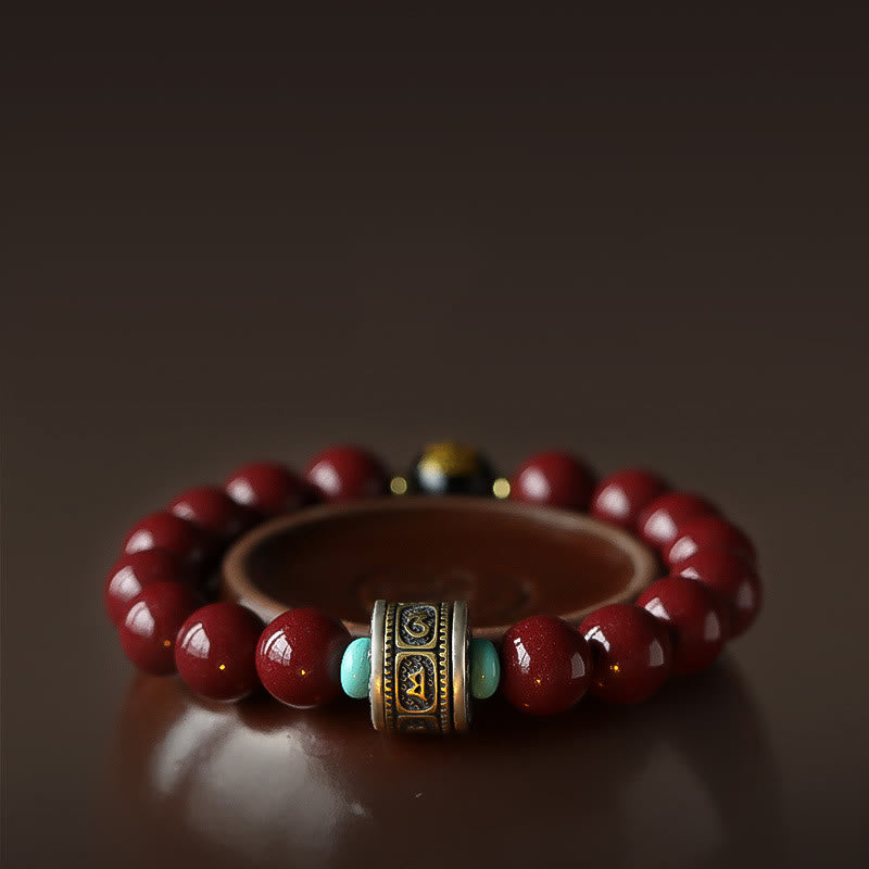 Buddha Stones 925 Srebro Sterlingowe Chiński Zodiak Natal Budda Cynober Om Mani Padme Hum Spokojna Bransoletka