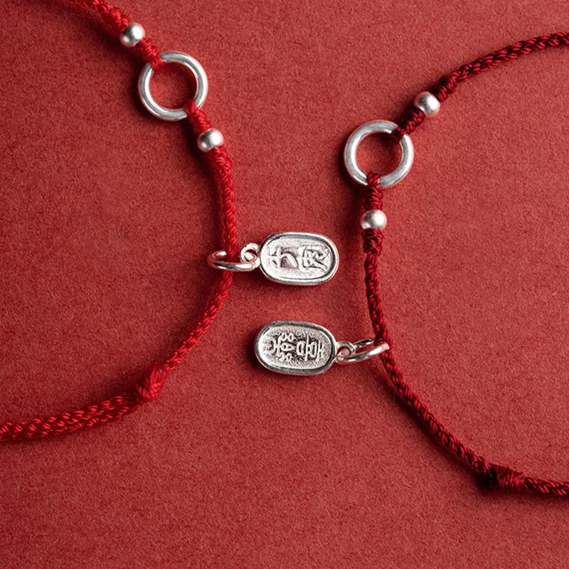 Buddha Stones 925 Srebro Sterlingowe Szczęście Fortuna Pokój Radość Lotos Pokój Klamra Bransoletka z Czerwonego Sznurka