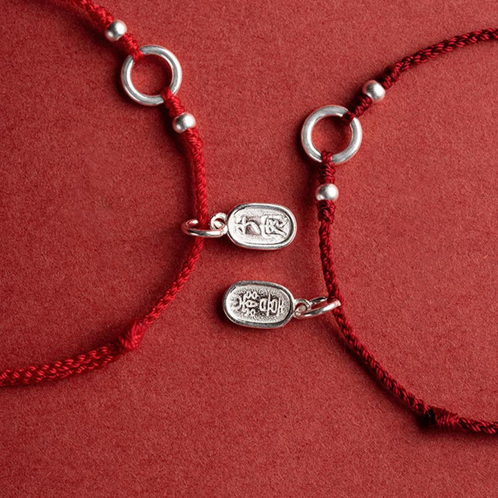 Buddha Stones 925 Srebro Sterlingowe Szczęście Fortuna Pokój Radość Lotos Pokój Klamra Bransoletka z Czerwonego Sznurka