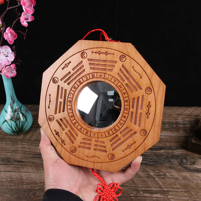 Feng Shui Bagua Mapa Peach Wood Monety Pięciu Cesarzy Chińskie Węzły Równowaga Mapa Energii Lustro - image 5